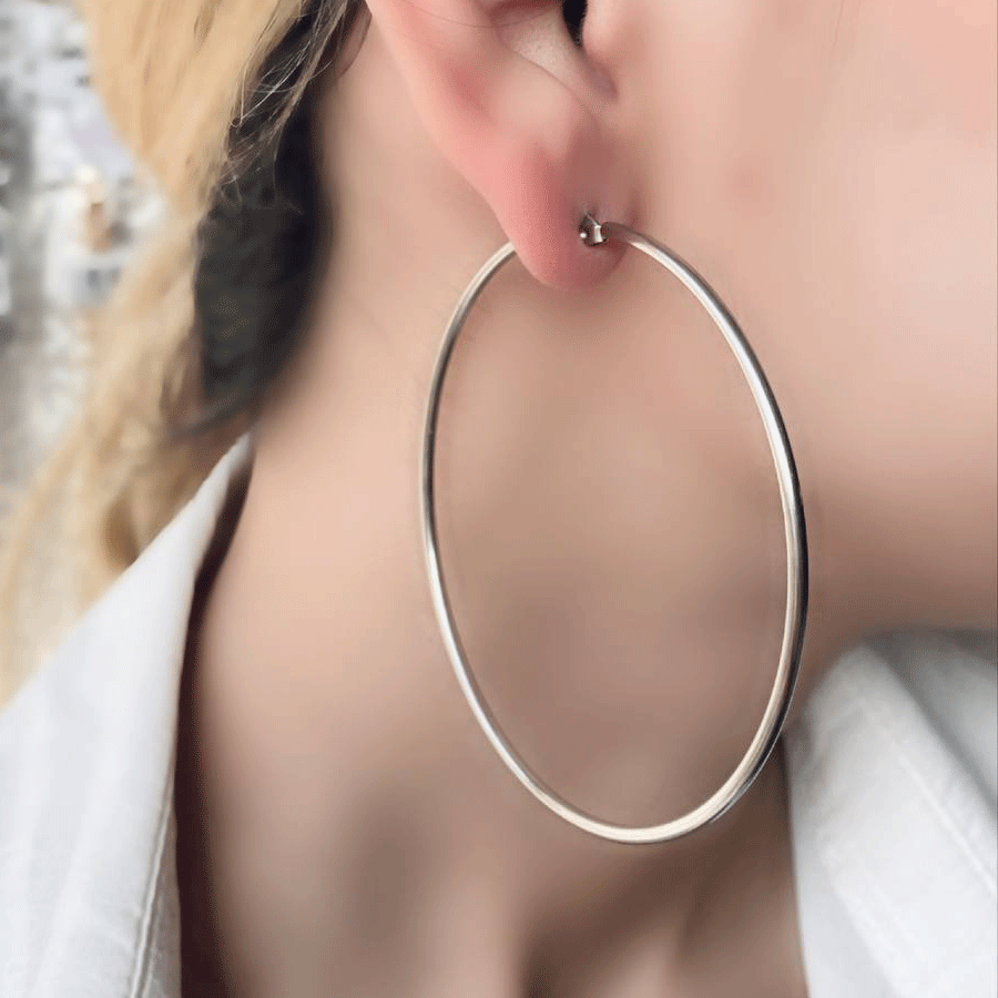 گوشواره طرح دایره نقره ای-000311